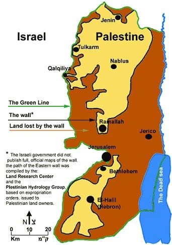 map of israel and palestine territories. is occupied territory and